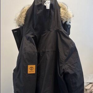 Timberland Black Puffer Jacket with Fur Hood